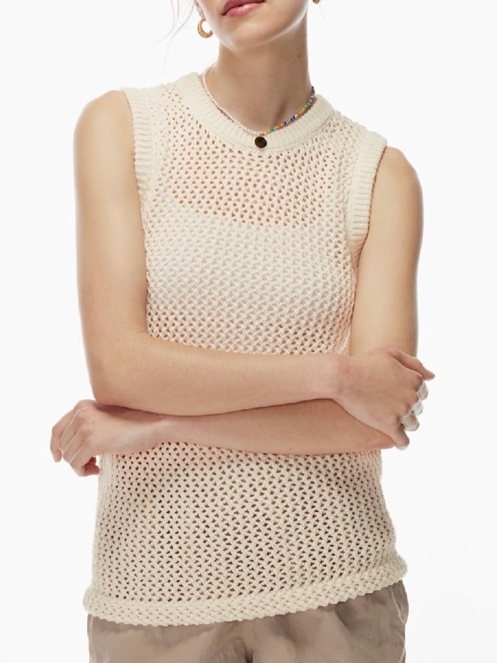 TNA x Aritzia Dundas Cream Crochet Tank Large